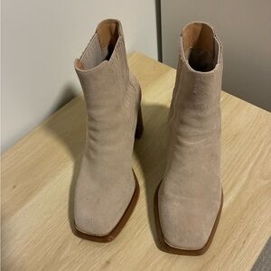 Splendid Beige Suede Square Toe Block Heel Ankle Boots